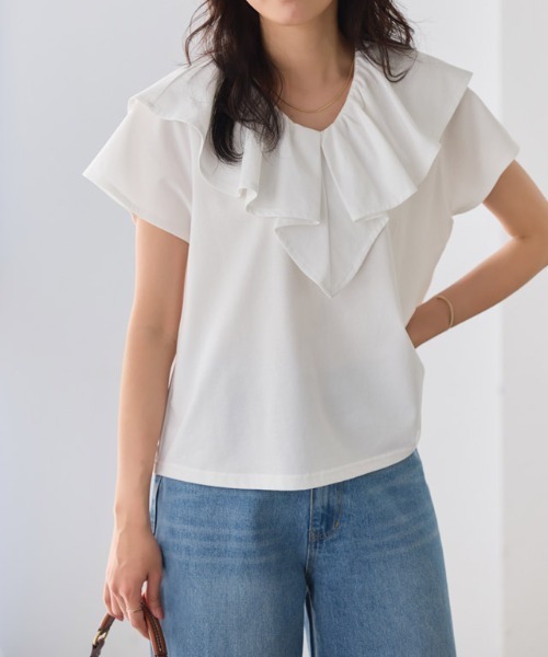 Pierrot(ピエロ)の「【イージーケア】フリルデザインカットソー(Tシャツ/カットソー・レディース・ブラック/チャコール/ネイビー/オフホワイト・L/M)」の8枚目の写真
