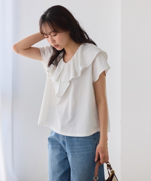 Pierrot(ピエロ)の「【イージーケア】フリルデザインカットソー(Tシャツ/カットソー・レディース・ブラック/チャコール/ネイビー/オフホワイト・L/M)」の9枚目の写真