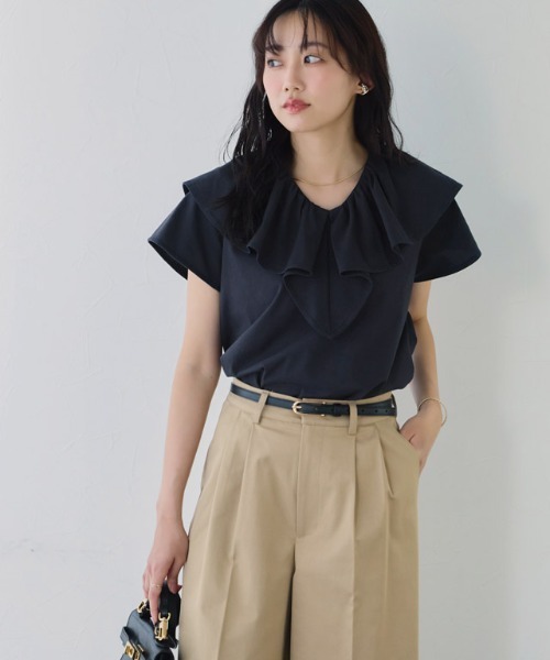 Pierrot(ピエロ)の「【イージーケア】フリルデザインカットソー(Tシャツ/カットソー・レディース・ブラック/チャコール/ネイビー/オフホワイト・L/M)」の13枚目の写真