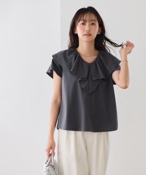 Pierrot(ピエロ)の「【イージーケア】フリルデザインカットソー(Tシャツ/カットソー・レディース・ブラック/チャコール/ネイビー/オフホワイト・L/M)」の22枚目の写真