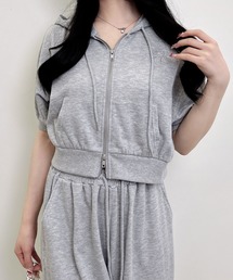 ラインストーンロゴミニスウェットジップパーカー