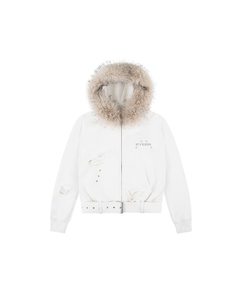 EYEER（イワイイアル）の「BELTED FUR HOODIE ZIP-UP（パーカー・レディース・ブラック/ホワイト・SMALL/MEDIUM）」の3枚目の写真