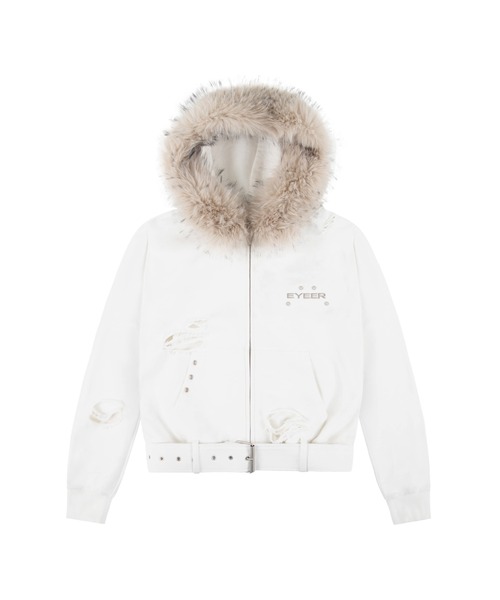 EYEER（イワイイアル）の「BELTED FUR HOODIE ZIP-UP（パーカー・レディース・ブラック/ホワイト・SMALL/MEDIUM）」の4枚目の写真