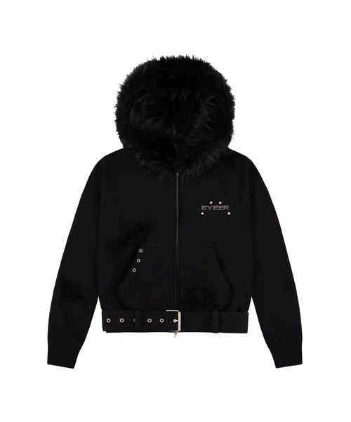 EYEER（イワイイアル）の「BELTED FUR HOODIE ZIP-UP（パーカー・レディース・ブラック/ホワイト・SMALL/MEDIUM）」の16枚目の写真