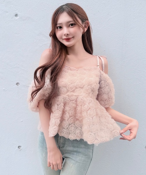 NOMAE（ノーマエ）の「3wayローズペプラムチュニック（シャツ/ブラウス・レディース・ブラック/アイボリー/ピンク/オレンジ・FREE）」の3枚目の写真
