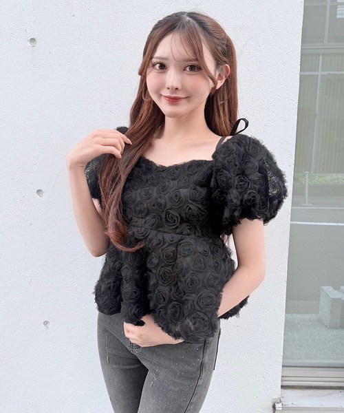 NOMAE（ノーマエ）の「3wayローズペプラムチュニック（シャツ/ブラウス・レディース・ブラック/アイボリー/ピンク/オレンジ・FREE）」の2枚目の写真