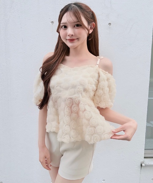 NOMAE（ノーマエ）の「3wayローズペプラムチュニック（シャツ/ブラウス・レディース・ブラック/アイボリー/ピンク/オレンジ・FREE）」の6枚目の写真