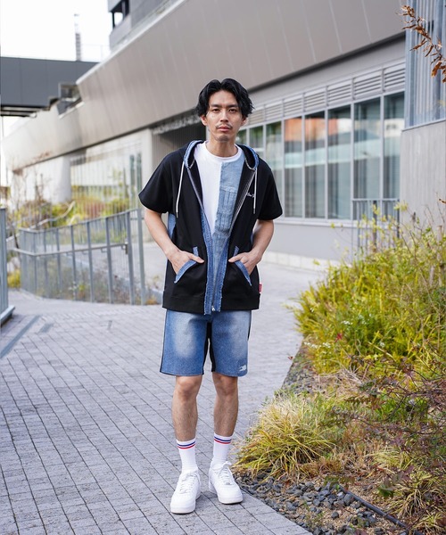 LUXE/R（ラグジュ）の「(RM)【LUXE/R】コットン100% 天竺 デニム切替 ハーフパンツ ズボン パンツ（デニムパンツ・メンズ・ホワイト/ブラック・X-LARGE/LARGE/MEDIUM）」の16枚目の写真