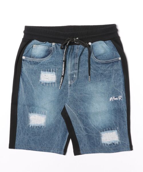 LUXE/R（ラグジュ）の「(RM)【LUXE/R】コットン100% 天竺 デニム切替 ハーフパンツ ズボン パンツ（デニムパンツ・メンズ・ホワイト/ブラック・X-LARGE/LARGE/MEDIUM）」の7枚目の写真