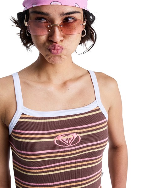 ROXY（ロキシー）の「ROXY WHATEVER FOREVER CROPPED CAMI キャミタンク【2026年春夏モデル】/ロキシーボーダーキャミタンク（キャミソール・レディース・ブラウン・MEDIUM/SMALL）」の4枚目の写真