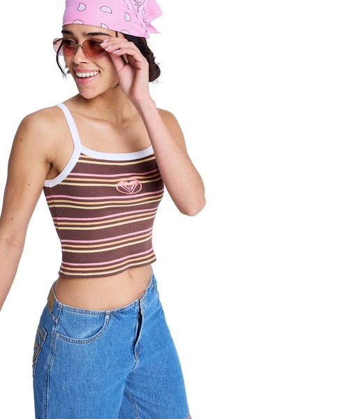 ROXY（ロキシー）の「ROXY WHATEVER FOREVER CROPPED CAMI キャミタンク【2026年春夏モデル】/ロキシーボーダーキャミタンク（キャミソール・レディース・ブラウン・MEDIUM/SMALL）」の5枚目の写真
