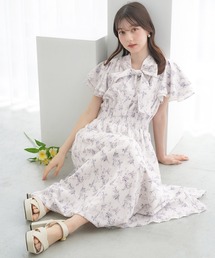 花柄リボンタイワンピース