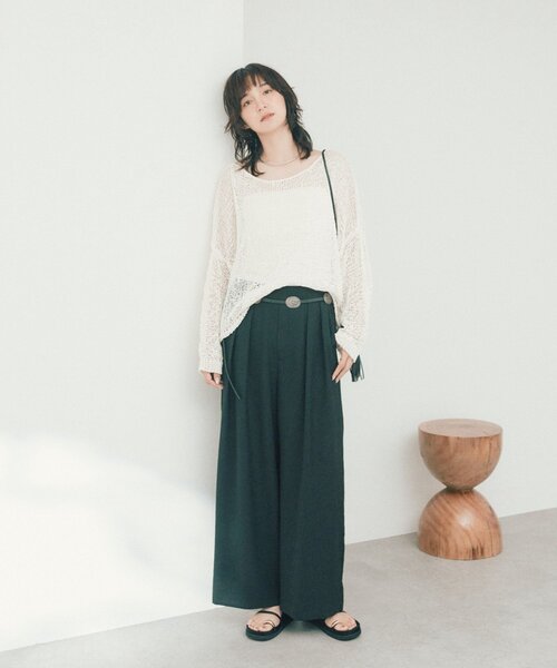 RIVE DROITE(リヴドロワ)の「予約【防シワ性/紫外線防止】リネンライクタックワイドスラックス(その他パンツ・レディース・ライトベージュ/ブルー/ブラウン・36/38)」の4枚目の写真