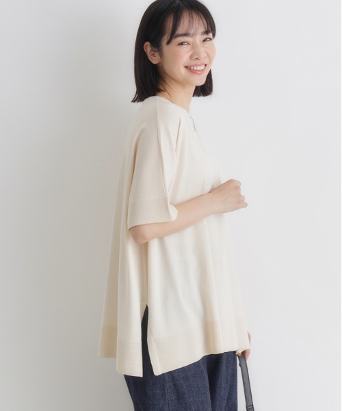 Right-on(ライトオン)の「HONEYSUCKLE ROSE(ハニーサックルローズ)ハーフスリーブニット(ニット/セーター・レディース・ブラウン/ブラック/オフホワイト/レッド・M/L/S)」の2枚目の写真