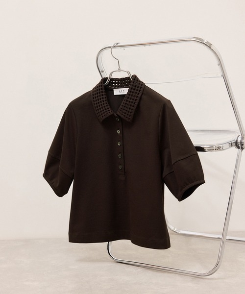 ADAM ET ROPE'(アダムエロペ)の「【WEB限定】・【サステナブル】メッシュ襟ポロシャツ(ポロシャツ・レディース・ブラック/ダークブラウン・FREE)」の7枚目の写真