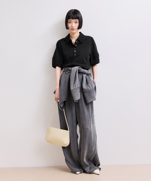 ADAM ET ROPE'(アダムエロペ)の「【WEB限定】・【サステナブル】メッシュ襟ポロシャツ(ポロシャツ・レディース・ブラック/ダークブラウン・FREE)」の3枚目の写真