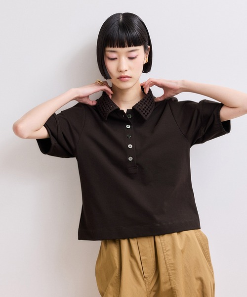 ADAM ET ROPE'(アダムエロペ)の「【WEB限定】・【サステナブル】メッシュ襟ポロシャツ(ポロシャツ・レディース・ブラック/ダークブラウン・FREE)」の5枚目の写真