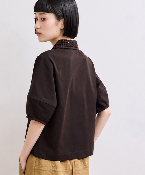 ADAM ET ROPE'(アダムエロペ)の「【WEB限定】・【サステナブル】メッシュ襟ポロシャツ(ポロシャツ・レディース・ブラック/ダークブラウン・FREE)」の6枚目の写真