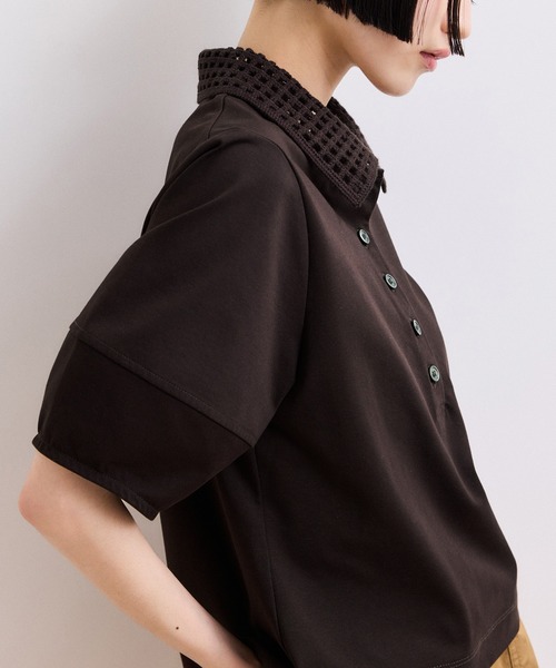 ADAM ET ROPE'(アダムエロペ)の「【WEB限定】・【サステナブル】メッシュ襟ポロシャツ(ポロシャツ・レディース・ブラック/ダークブラウン・FREE)」の8枚目の写真