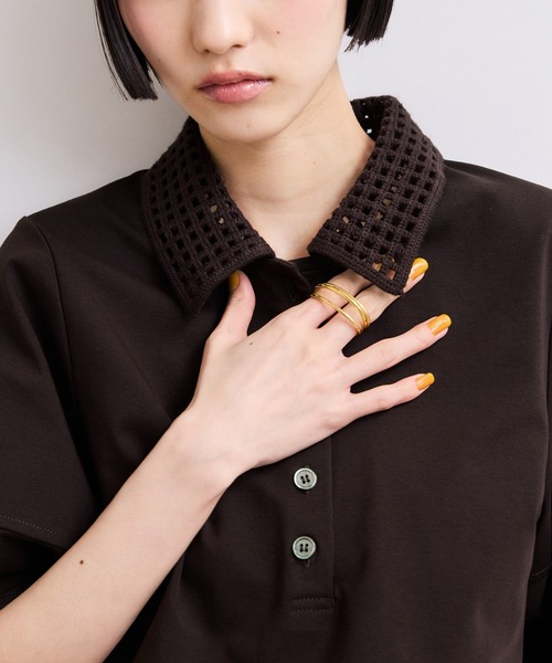 ADAM ET ROPE'(アダムエロペ)の「【WEB限定】・【サステナブル】メッシュ襟ポロシャツ(ポロシャツ・レディース・ブラック/ダークブラウン・FREE)」の9枚目の写真