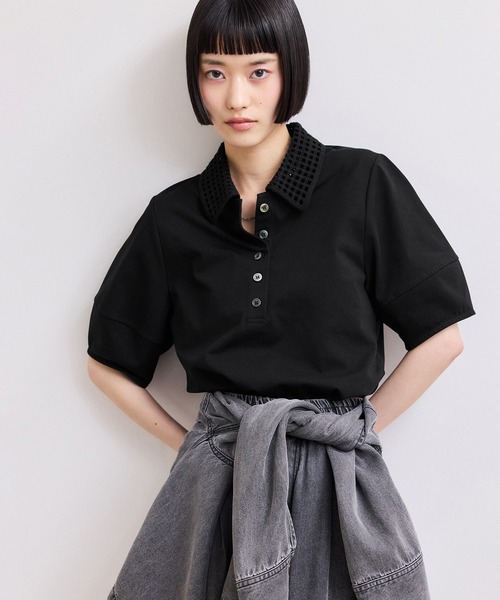 ADAM ET ROPE'(アダムエロペ)の「【WEB限定】・【サステナブル】メッシュ襟ポロシャツ(ポロシャツ・レディース・ブラック/ダークブラウン・FREE)」の10枚目の写真