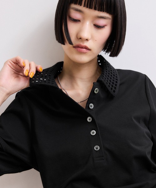 ADAM ET ROPE'(アダムエロペ)の「【WEB限定】・【サステナブル】メッシュ襟ポロシャツ(ポロシャツ・レディース・ブラック/ダークブラウン・FREE)」の11枚目の写真