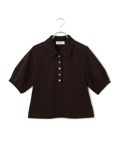ADAM ET ROPE'(アダムエロペ)の「【WEB限定】・【サステナブル】メッシュ襟ポロシャツ(ポロシャツ・レディース・ブラック/ダークブラウン・FREE)」の12枚目の写真