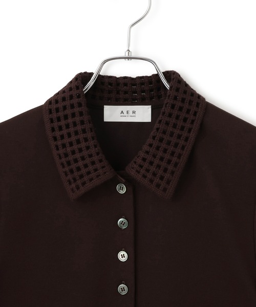 ADAM ET ROPE'(アダムエロペ)の「【WEB限定】・【サステナブル】メッシュ襟ポロシャツ(ポロシャツ・レディース・ブラック/ダークブラウン・FREE)」の14枚目の写真