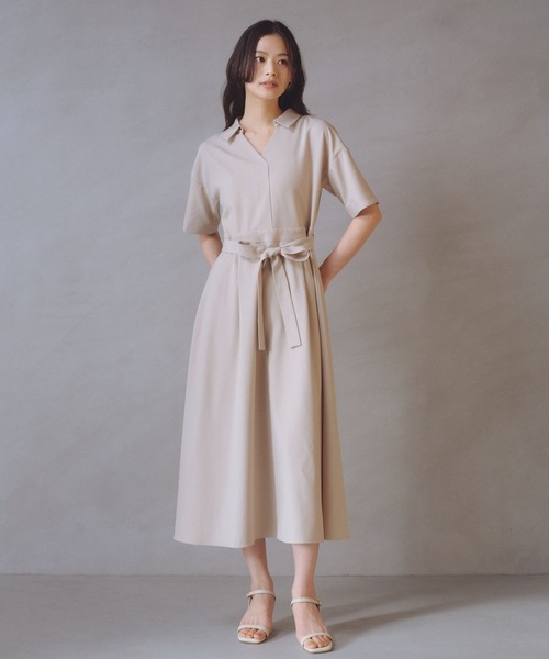 Andemiu（アンデミュウ）の「スキッパーシャツワンピース685204（ワンピース・レディース・ネイビー/ライトベージュ/ライトカーキ・FREE）」の2枚目の写真