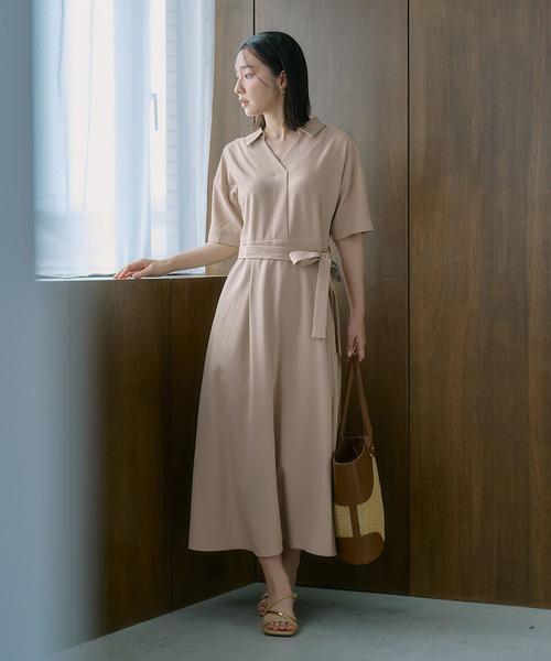 Andemiu（アンデミュウ）の「スキッパーシャツワンピース685204（ワンピース・レディース・ネイビー/ライトベージュ/ライトカーキ・FREE）」の10枚目の写真