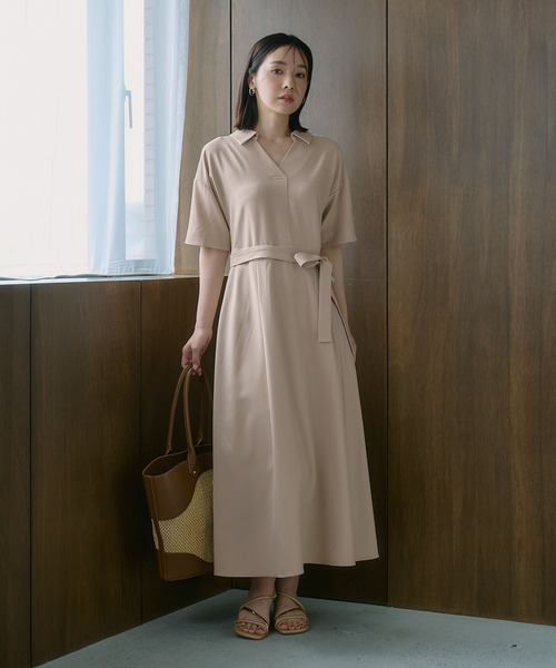 Andemiu（アンデミュウ）の「スキッパーシャツワンピース685204（ワンピース・レディース・ネイビー/ライトベージュ/ライトカーキ・FREE）」の12枚目の写真