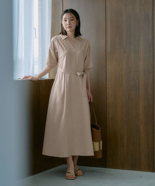 Andemiu（アンデミュウ）の「スキッパーシャツワンピース685204（ワンピース・レディース・ネイビー/ライトベージュ/ライトカーキ・FREE）」の14枚目の写真