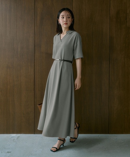 Andemiu（アンデミュウ）の「スキッパーシャツワンピース685204（ワンピース・レディース・ネイビー/ライトベージュ/ライトカーキ・FREE）」の15枚目の写真