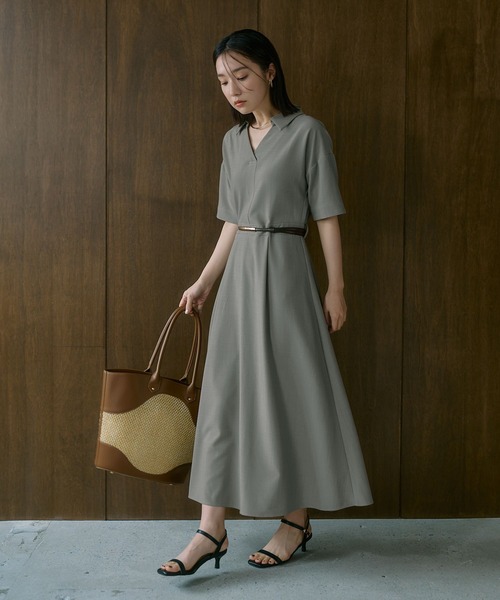 Andemiu（アンデミュウ）の「スキッパーシャツワンピース685204（ワンピース・レディース・ネイビー/ライトベージュ/ライトカーキ・FREE）」の16枚目の写真