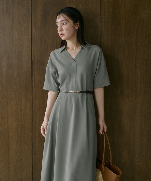 Andemiu（アンデミュウ）の「スキッパーシャツワンピース685204（ワンピース・レディース・ネイビー/ライトベージュ/ライトカーキ・FREE）」の18枚目の写真
