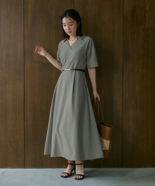 Andemiu（アンデミュウ）の「スキッパーシャツワンピース685204（ワンピース・レディース・ネイビー/ライトベージュ/ライトカーキ・FREE）」の19枚目の写真