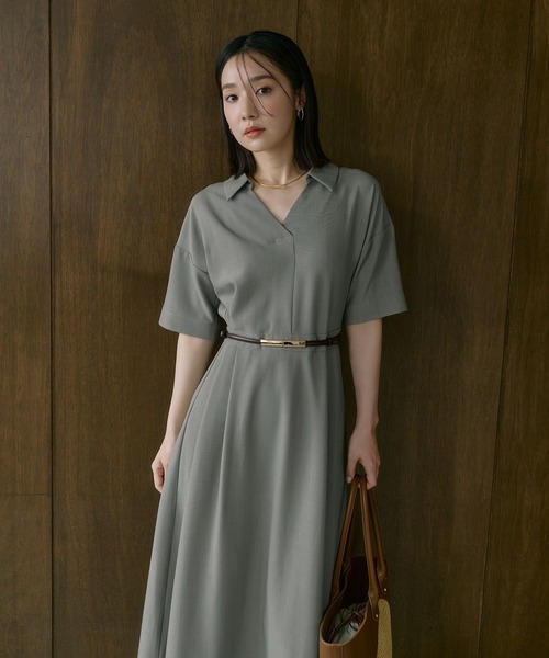 Andemiu（アンデミュウ）の「スキッパーシャツワンピース685204（ワンピース・レディース・ネイビー/ライトベージュ/ライトカーキ・FREE）」の20枚目の写真