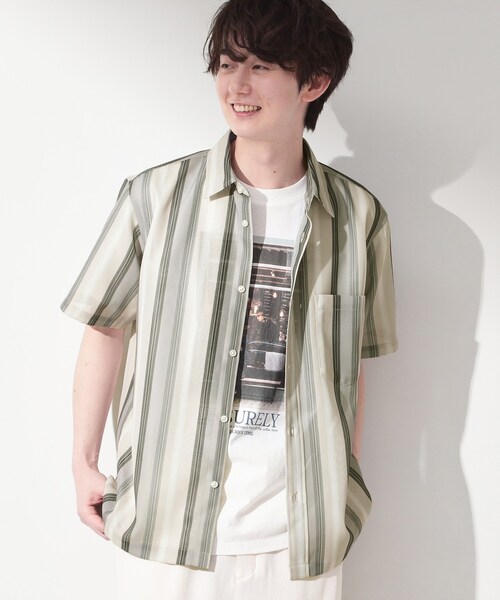 THE SHOP TK （ザ ショップ ティーケー ）の「メッシュ ストライプ半袖シャツ 洗濯機OK／通気性◎（シャツ/ブラウス・メンズ・ベージュ系その他5/ブラック系2/ブルー系その他4・04/03/02）」の2枚目の写真