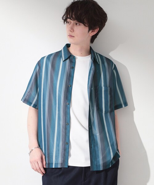 THE SHOP TK （ザ ショップ ティーケー ）の「メッシュ ストライプ半袖シャツ 洗濯機OK／通気性◎（シャツ/ブラウス・メンズ・ベージュ系その他5/ブラック系2/ブルー系その他4・04/03/02）」の3枚目の写真