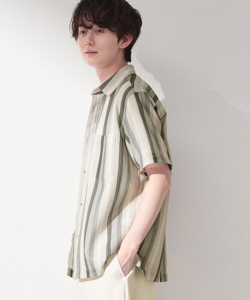 THE SHOP TK （ザ ショップ ティーケー ）の「メッシュ ストライプ半袖シャツ 洗濯機OK／通気性◎（シャツ/ブラウス・メンズ・ベージュ系その他5/ブラック系2/ブルー系その他4・04/03/02）」の9枚目の写真