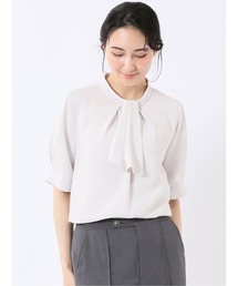m.f.editorial（エムエフエディトリアル）の「【ストレッチ 2WAY】m.f.エディトリアル レディース 配色 ボウタイ 半袖 プルオーバー ブラウス（シャツ/ブラウス）」