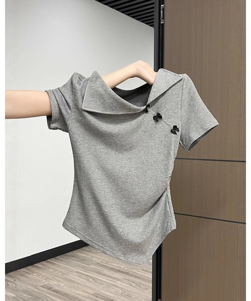 CHEER(チアー)の「イレギュラーヘム スリットネックリボン 細見えリブトップス(Tシャツ/カットソー・レディース・グレー・FREE)」の10枚目の写真