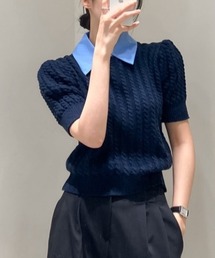 襟付きニットトップス