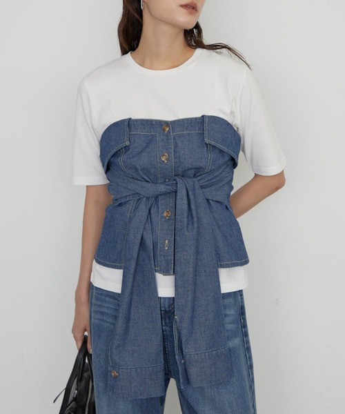 LOUNGEDRESS（ラウンジドレス）の「《一枚で着映える》シャツビスチェ（シャツ/ブラウス・レディース・グレー/ブルー・FREE）」の2枚目の写真