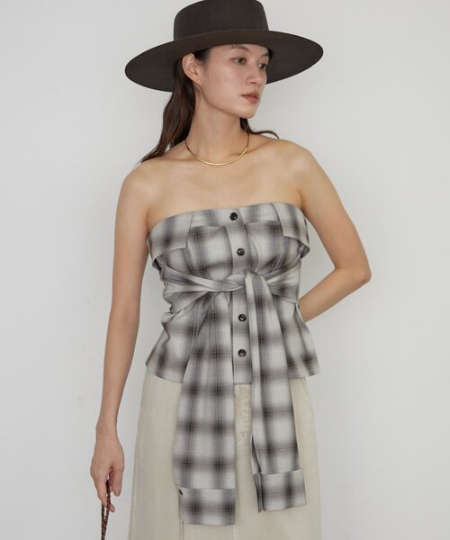 LOUNGEDRESS（ラウンジドレス）の「《一枚で着映える》シャツビスチェ（シャツ/ブラウス・レディース・グレー/ブルー・FREE）」の3枚目の写真