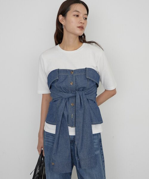 LOUNGEDRESS（ラウンジドレス）の「《一枚で着映える》シャツビスチェ（シャツ/ブラウス・レディース・グレー/ブルー・FREE）」の4枚目の写真