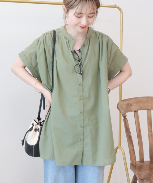 AMERICAN HOLIC(アメリカンホリック)の「【WEB限定】イージーケア+接触冷感 フレンチスリーブギャザーシャツ(シャツ/ブラウス・レディース・ブラック/モカ/アイボリー/カーキ・L/M)」の4枚目の写真