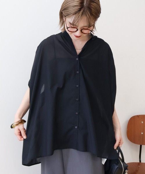 AMERICAN HOLIC(アメリカンホリック)の「【WEB限定】イージーケア+接触冷感 フレンチスリーブギャザーシャツ(シャツ/ブラウス・レディース・ブラック/モカ/アイボリー/カーキ・L/M)」の3枚目の写真