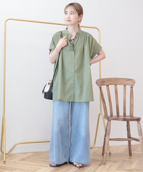 AMERICAN HOLIC(アメリカンホリック)の「【WEB限定】イージーケア+接触冷感 フレンチスリーブギャザーシャツ(シャツ/ブラウス・レディース・ブラック/モカ/アイボリー/カーキ・L/M)」の5枚目の写真