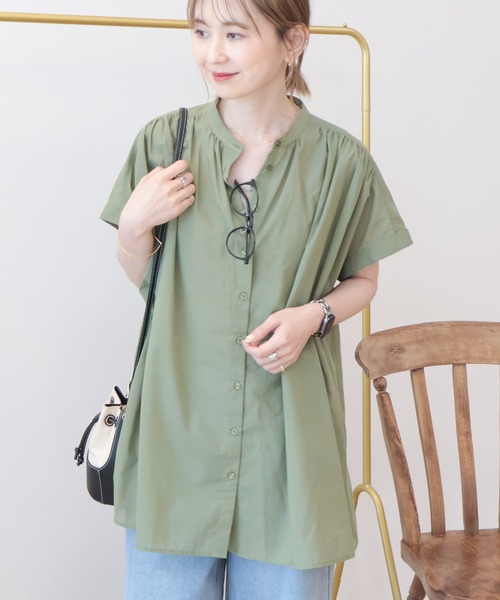 AMERICAN HOLIC(アメリカンホリック)の「【WEB限定】イージーケア+接触冷感 フレンチスリーブギャザーシャツ(シャツ/ブラウス・レディース・ブラック/モカ/アイボリー/カーキ・L/M)」の7枚目の写真